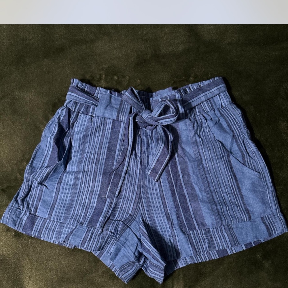 Navy Striped High Waist Women's Shorts